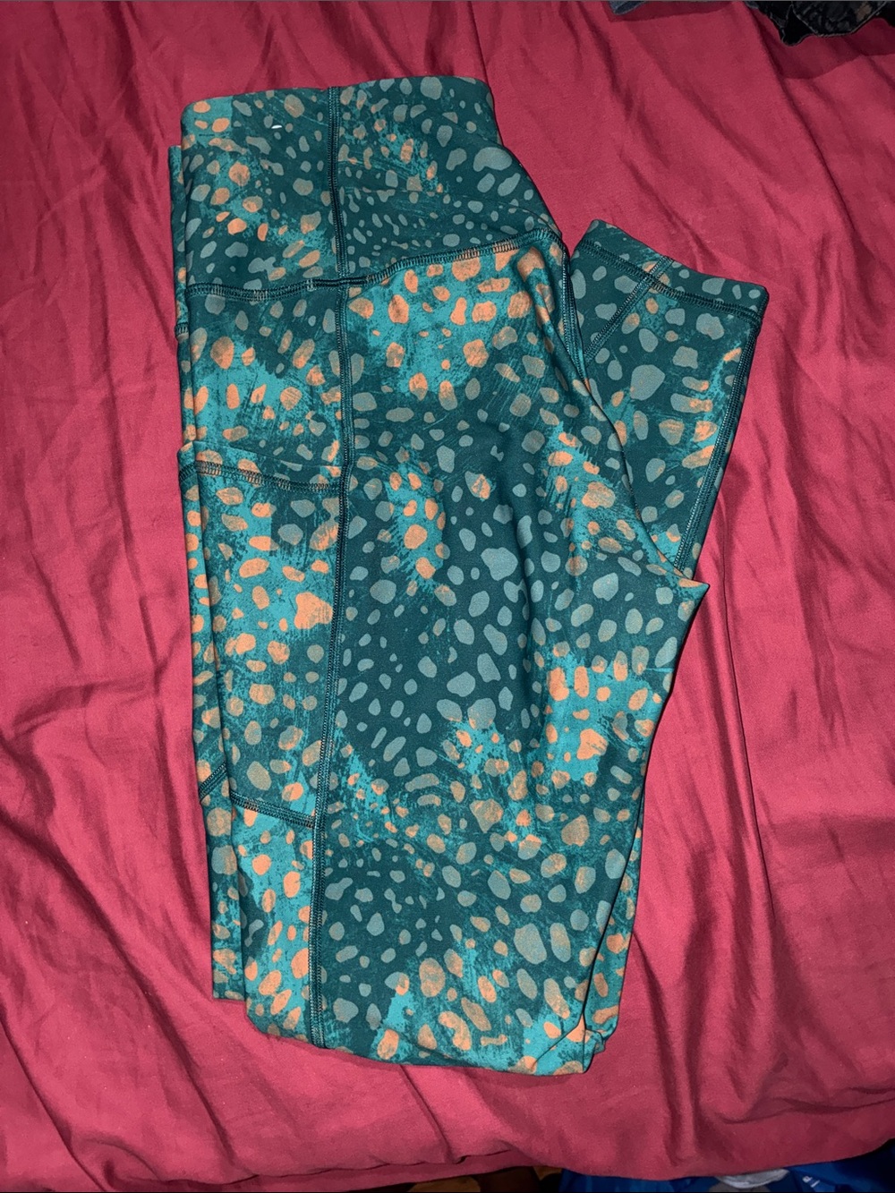 Old Navy Teal Leggings with Orange Spot Print
